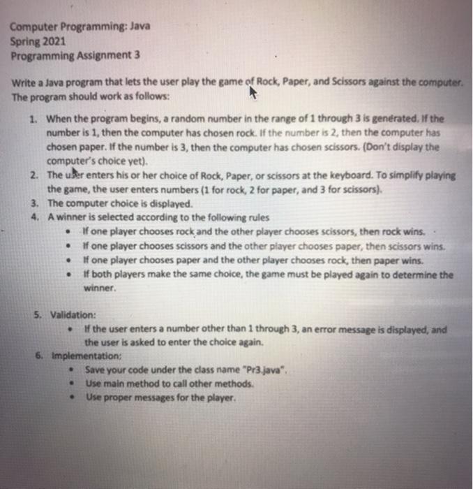  Computer Programming: Java Spring 2021 Programming Assignment 3 Write a Java