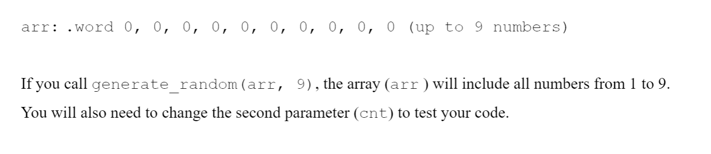 The function generates non-duplicated random numbers and stores them to the array