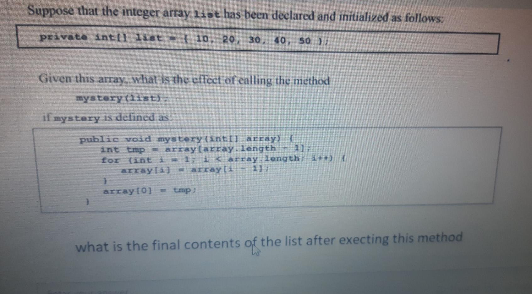 programming methodology I need this ASAP please!!! Suppose that the integer array