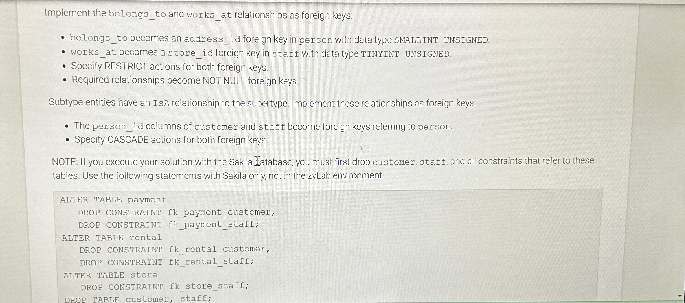  4.14 LAB - Implement supertype and subtype entities (Sakila) Similar entities