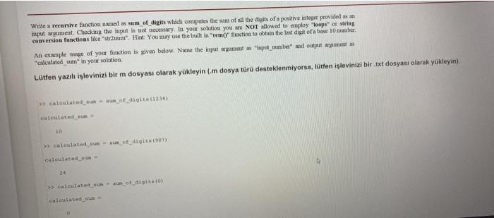  Write a recursive function named as sum of digits which computes