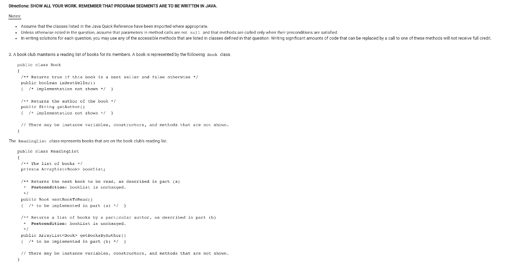  Directions: SHOW ALL YOUR WORK. REMEMBER THAT PROGRAM SEGMENTS ARE TO
