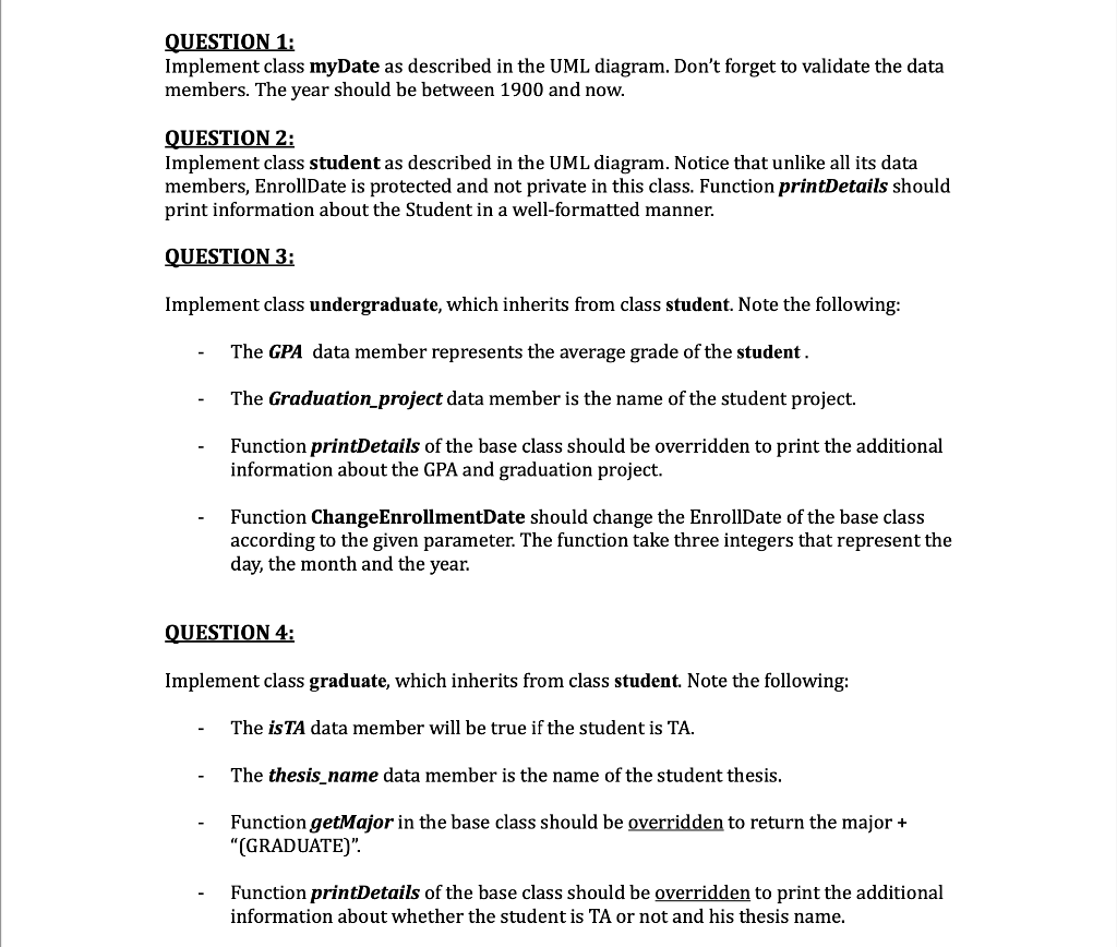 classes you will implement in this lab and their relationships. myDate (-)
