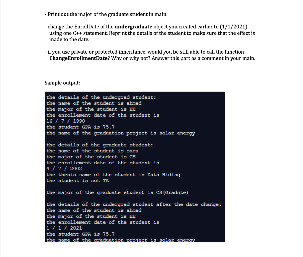 Parameterized Constructor (+) Setters (+) print Details : void Private Public Student
