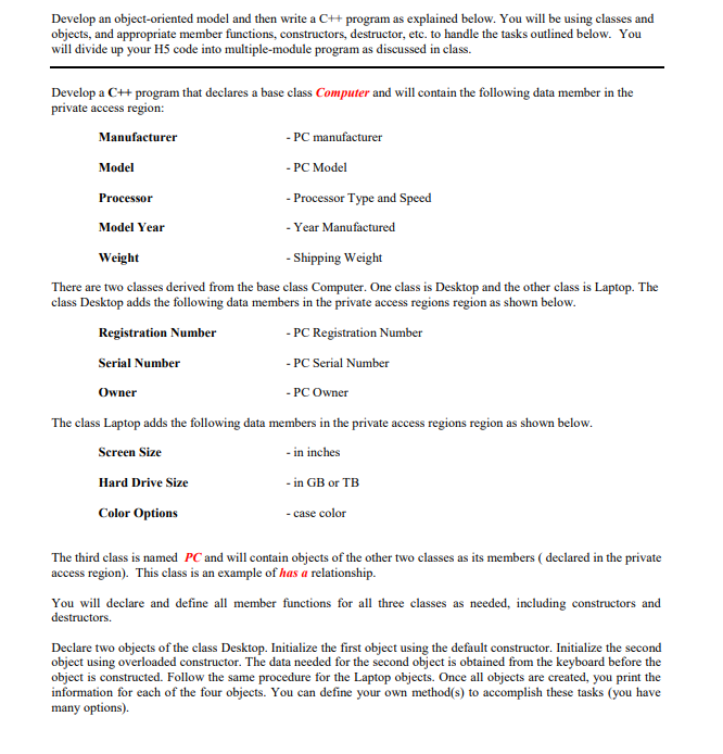  Develop an object-oriented model and then write a C++ program as