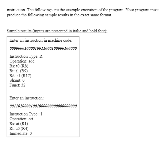 program needs to be able to decode the R, I, and J