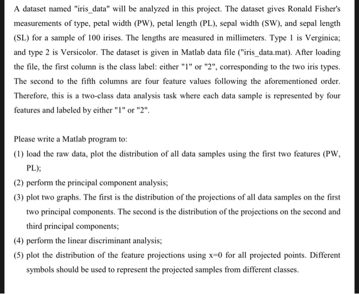  A dataset named "iris_data" will be analyzed in this project. The
