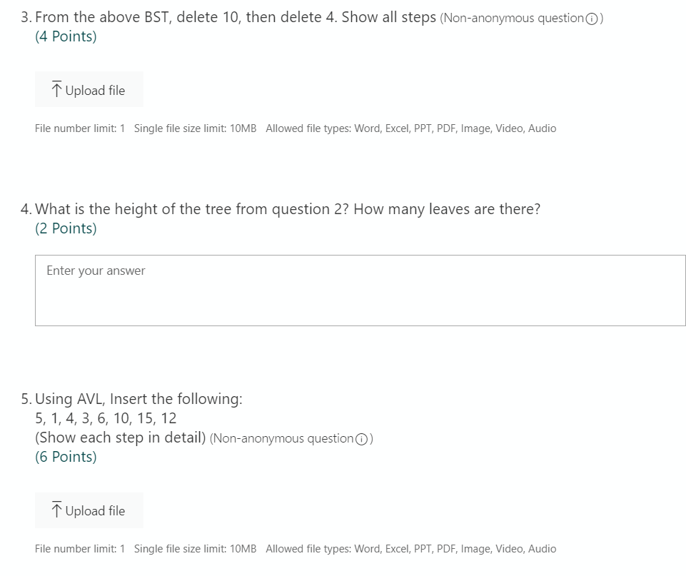 10, 15, 12 (Show each step in detail) (Non-anonymous question o) (6