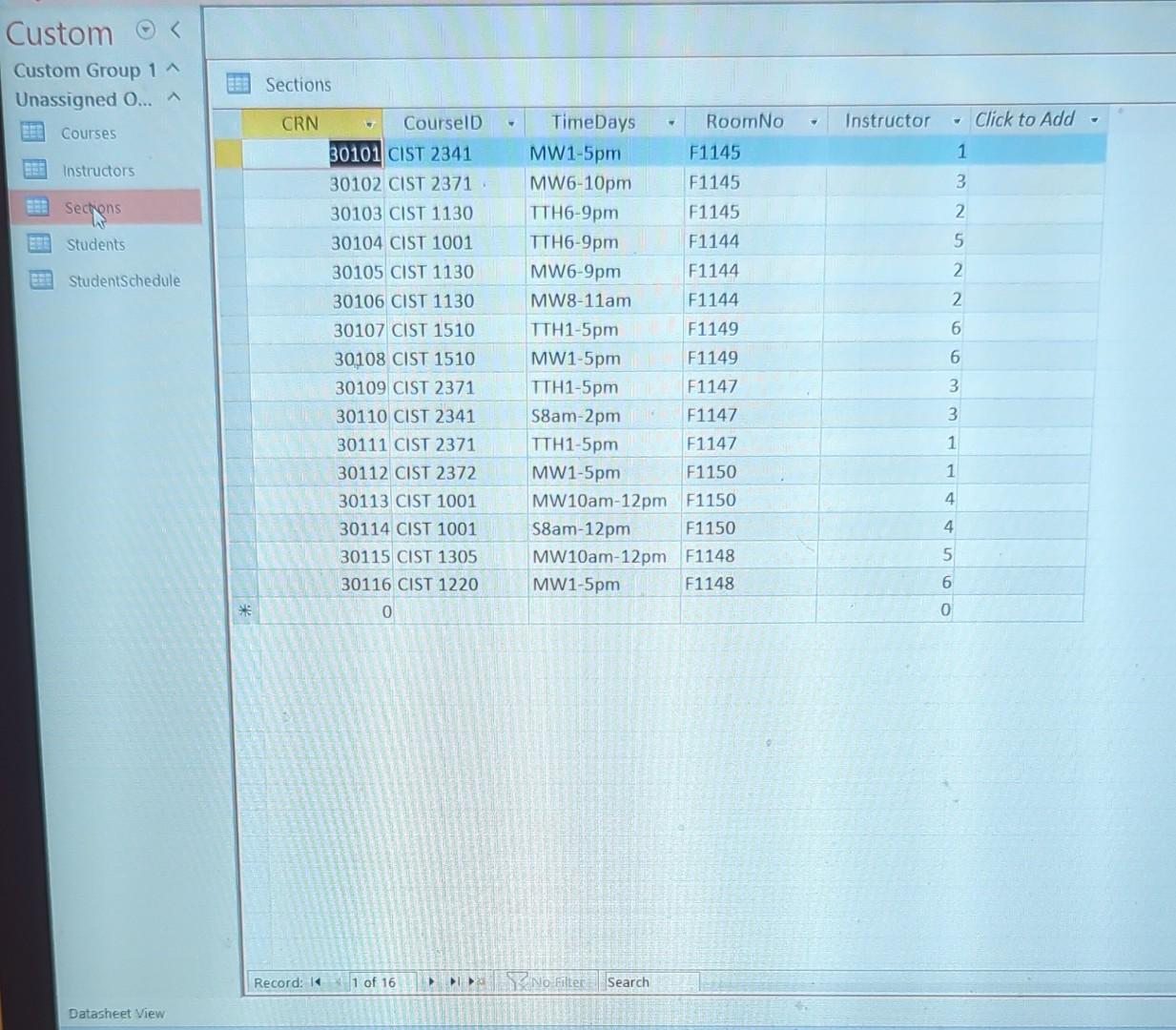 room? 2.) How many sections of each course are there being taught?