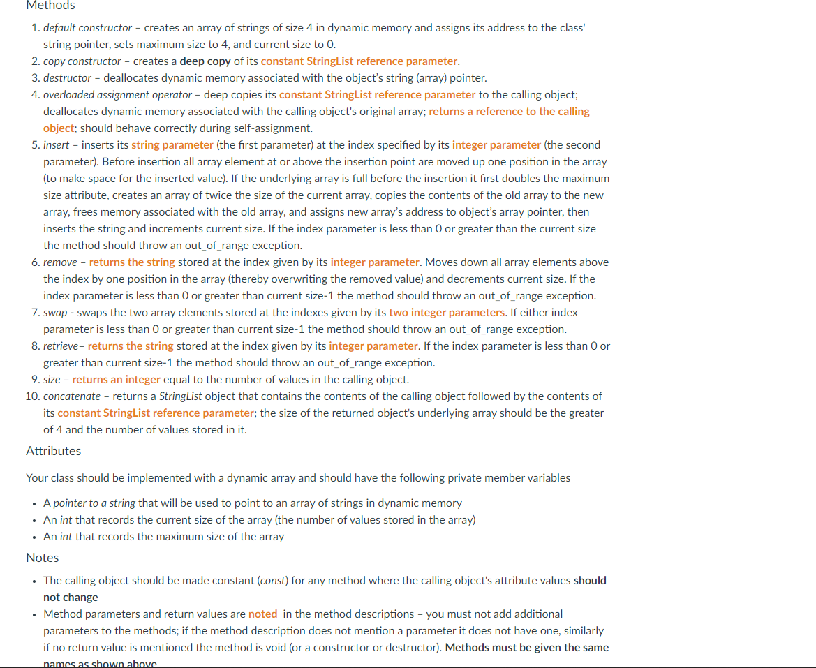  Methods 1. default constructor - creates an array of strings of