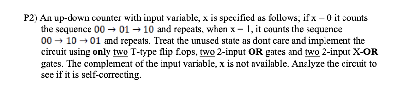  P2) An up-down counter with input variable, x is specified as
