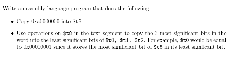  Write an assmbly language program that does the following: Copy Oxa0000000