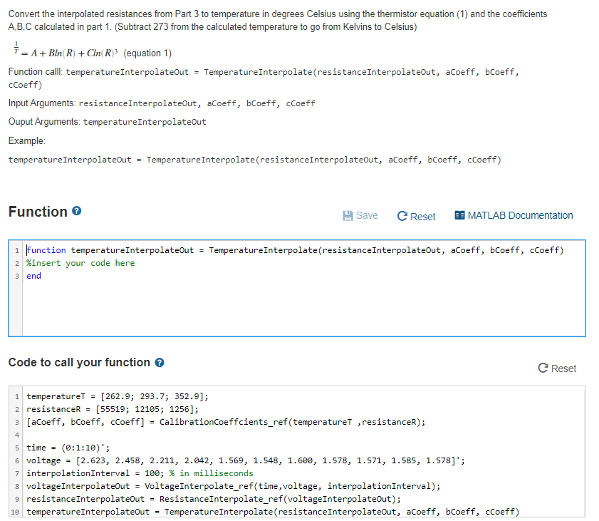 what would be the function ? Convert the interpolated resistances from Part