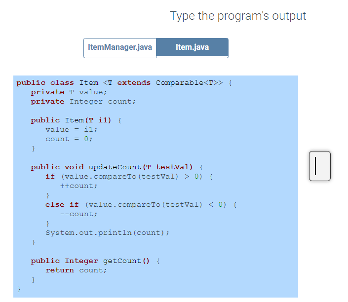 class ItemManager { public static void main(String[] args) { Item itemInt =