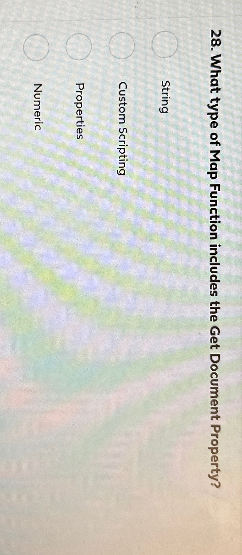  What type of Map Function includes the Get Document Property? String