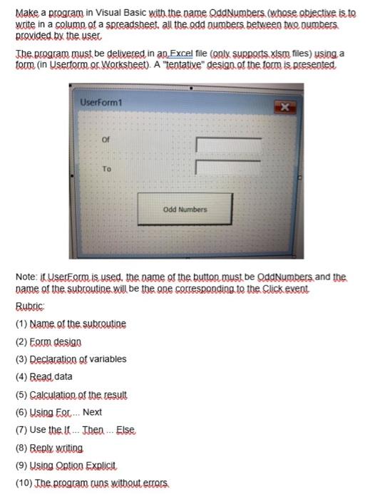  Make a program in Visual Basic with the name OddNumbers. (whose
