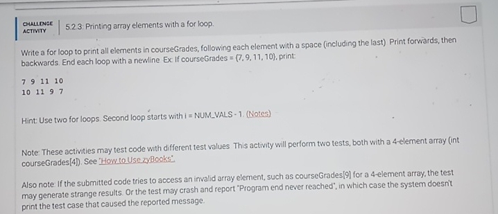  CHALIDNGE Metiviry 5.2.3. Printing array elements with a for loop. Write