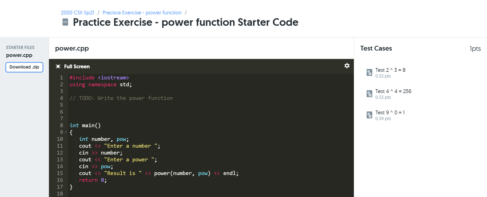 1. Implement the power function as discussed in lab. Lets implement the