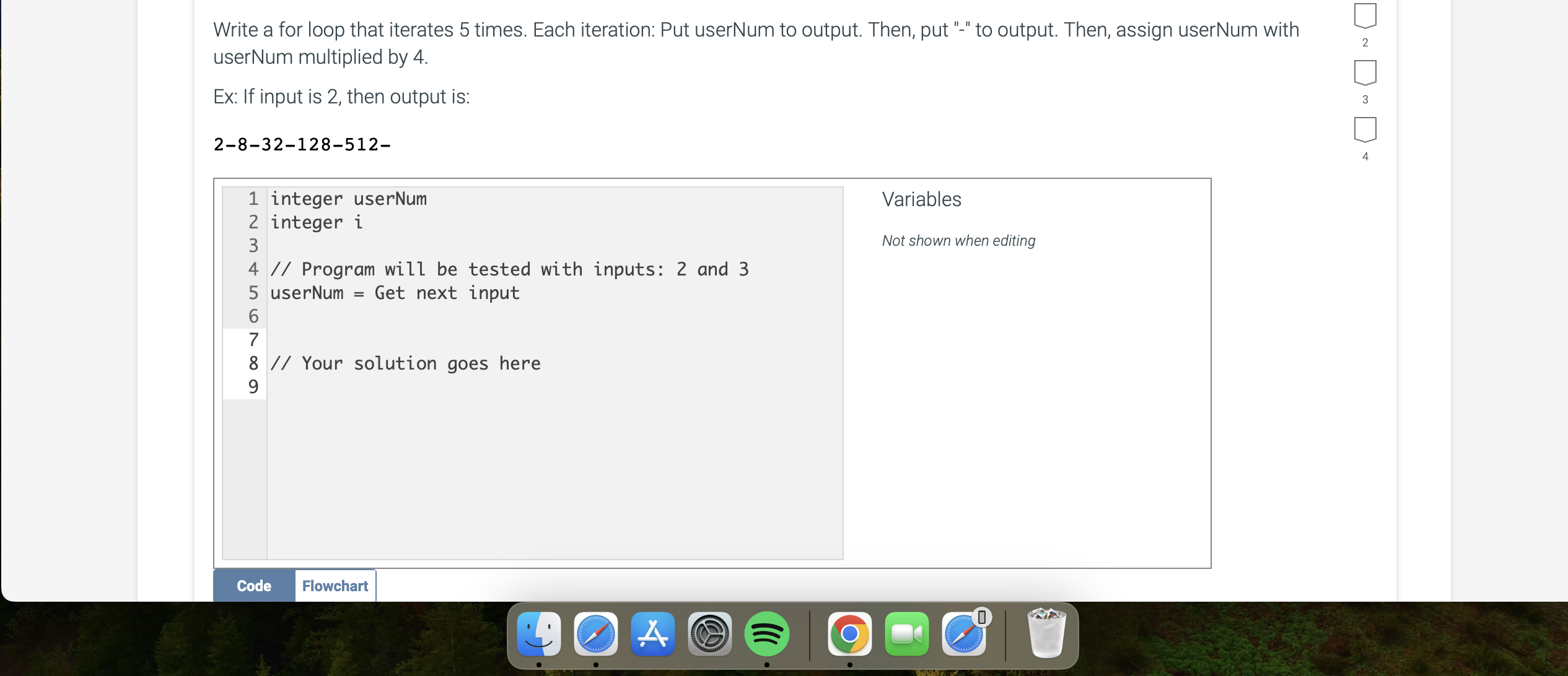  Write a for loop that iterates 5 times. Each iteration: Put