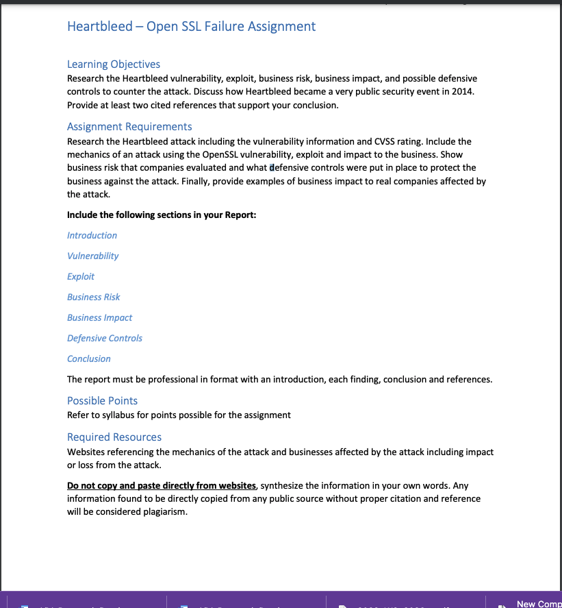  Heartbleed - Open SSL Failure Assignment Learning Objectives Research the Heartbleed