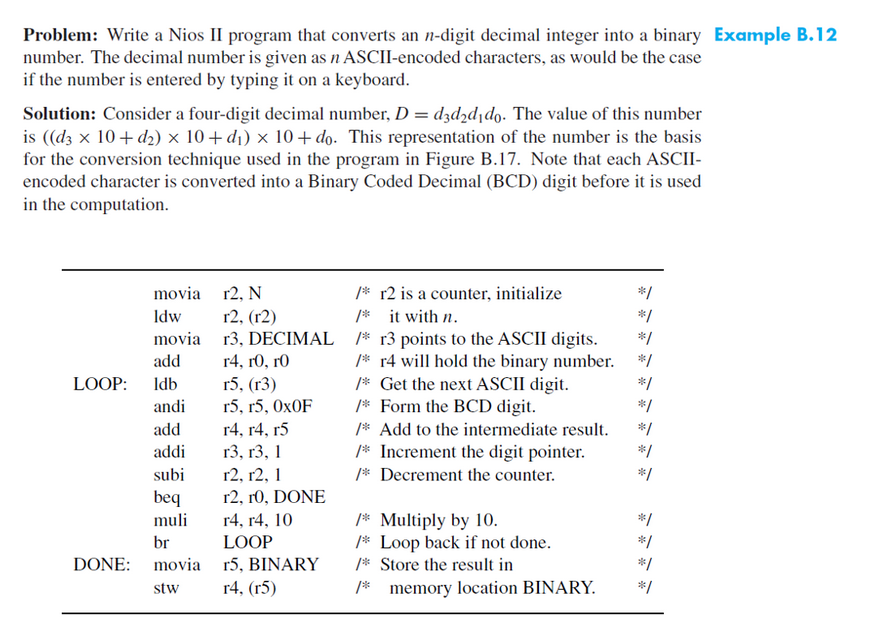  Problem: Write a Nios II program that converts an n-digit decimal
