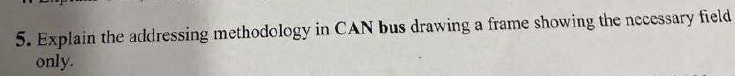  Explain the addressing methodology in CAN bus drawing a frame showing