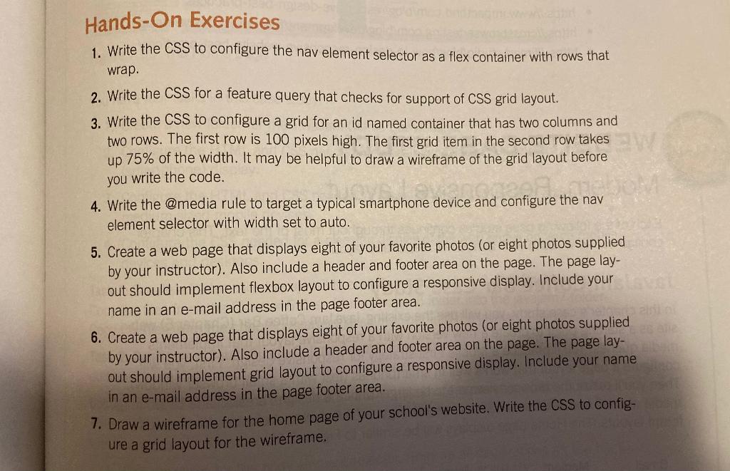 Need help with 1-7 Hands-On Exercises 1. Write the CSS to configure