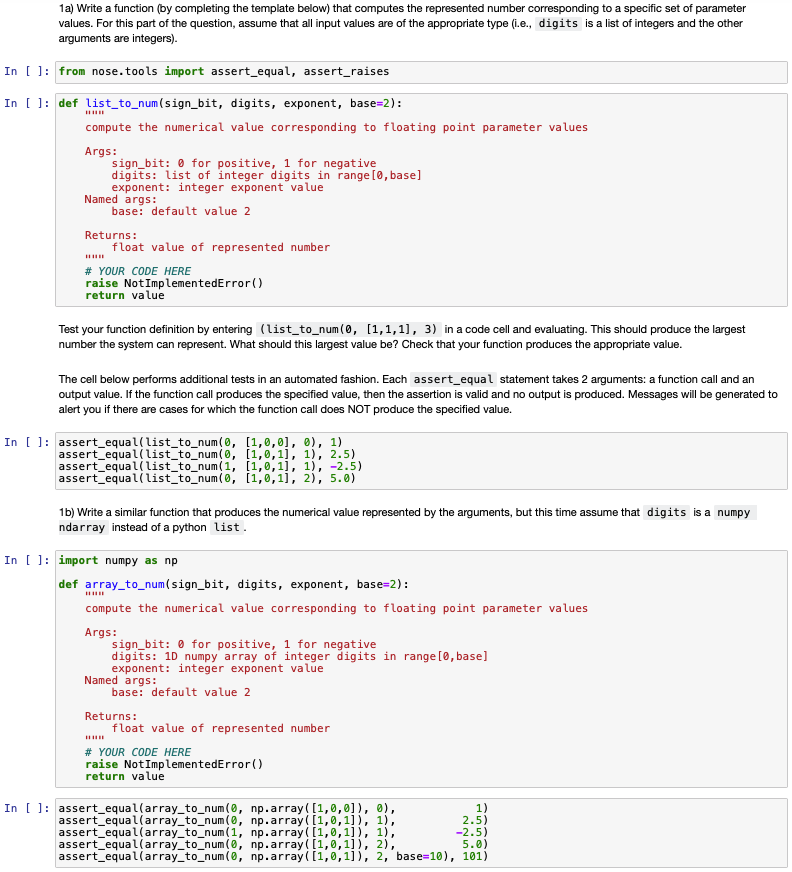Python 1a) Write a function (by completing the template below) that computes