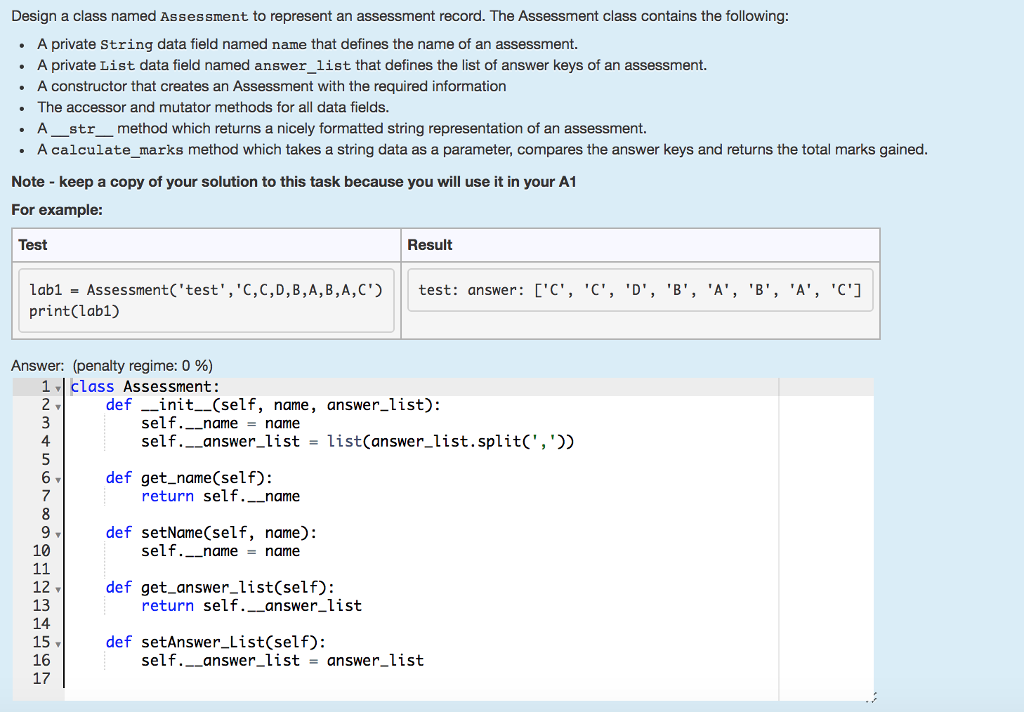 Must be done in python. Please complete the Class already started and