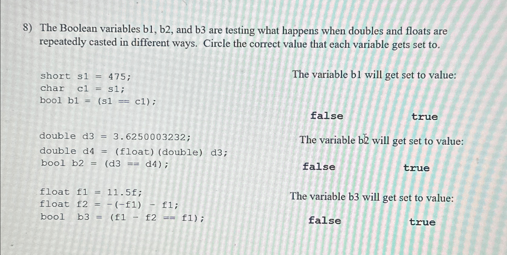  The Boolean variables b1, b2, and b3 are testing what happens