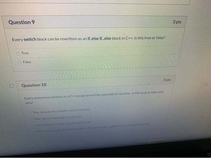  Question 9 3 pts Every switch block can be rewritten as