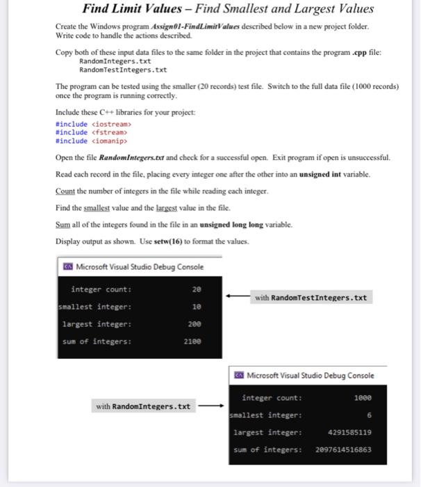  Find Limit Values - Find Smallest and Largest Values Create the