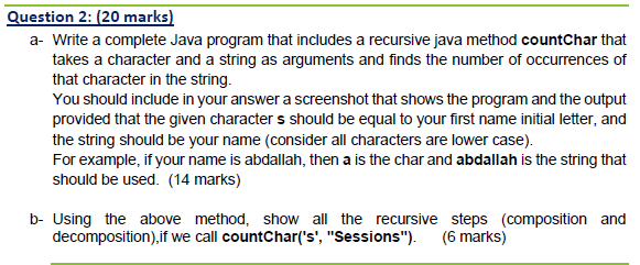 Question 2: (20 marks) a- Write a complete Java program that