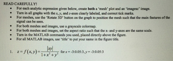  For each analytic expression given below, create both a 'mesh' plot