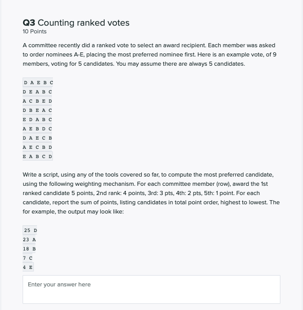  Please use Linux/Unix command for this question, Thank you. Q3 Counting