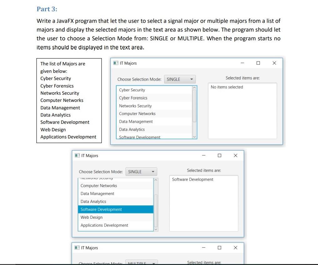 select a signal major or multiple majors from a list of majors