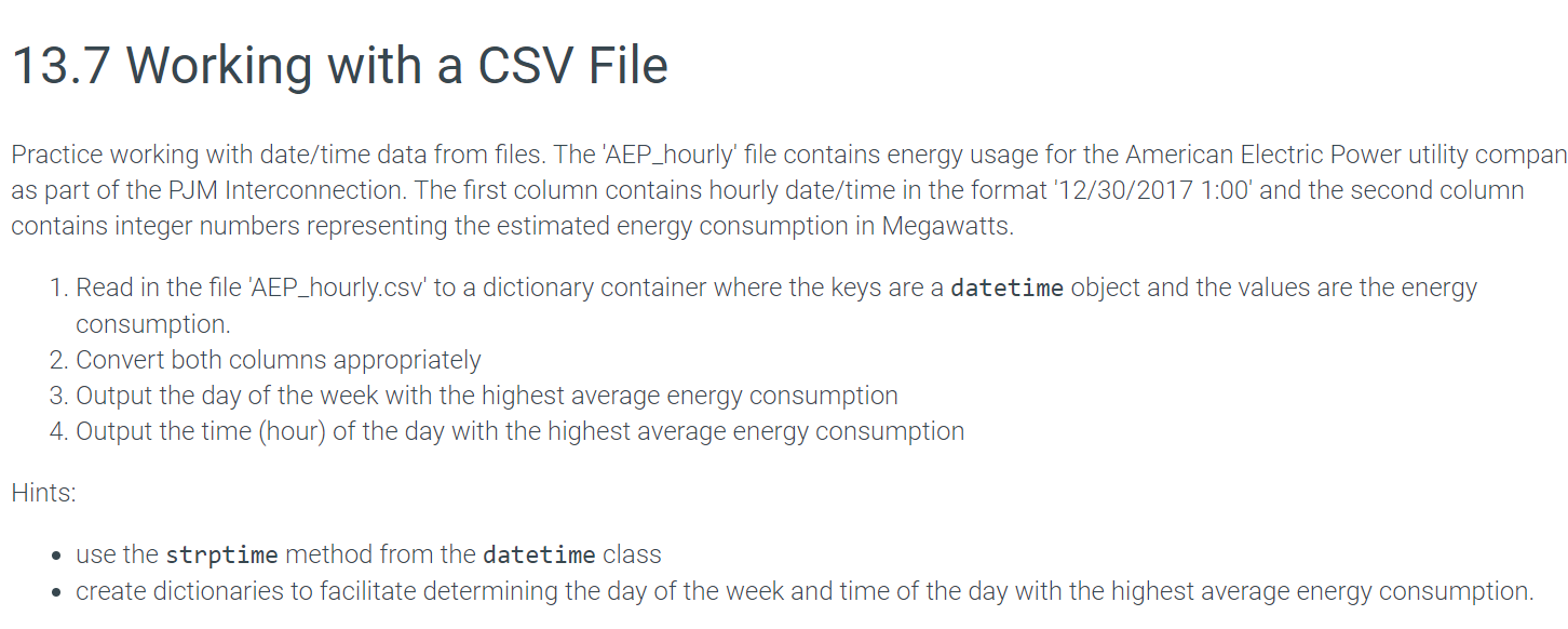  13.7 Working with a CSV File Practice working with date/time data