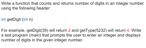 Write a function that counts and returns number of digits in