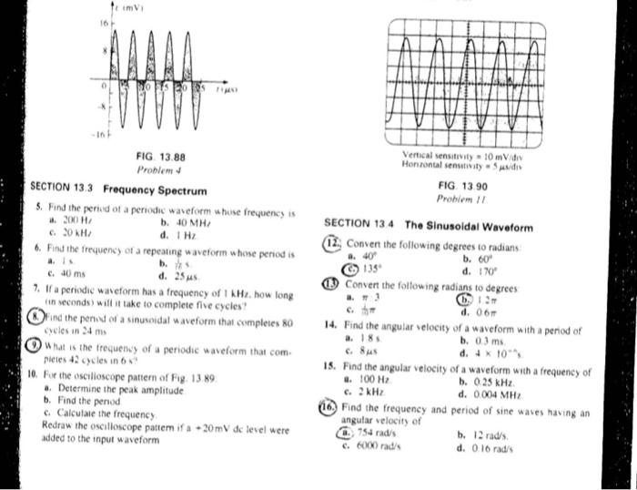 Please Answer Circled Questions mV 16 FIG 13.88 Problem SECTION 13.3 Frequency