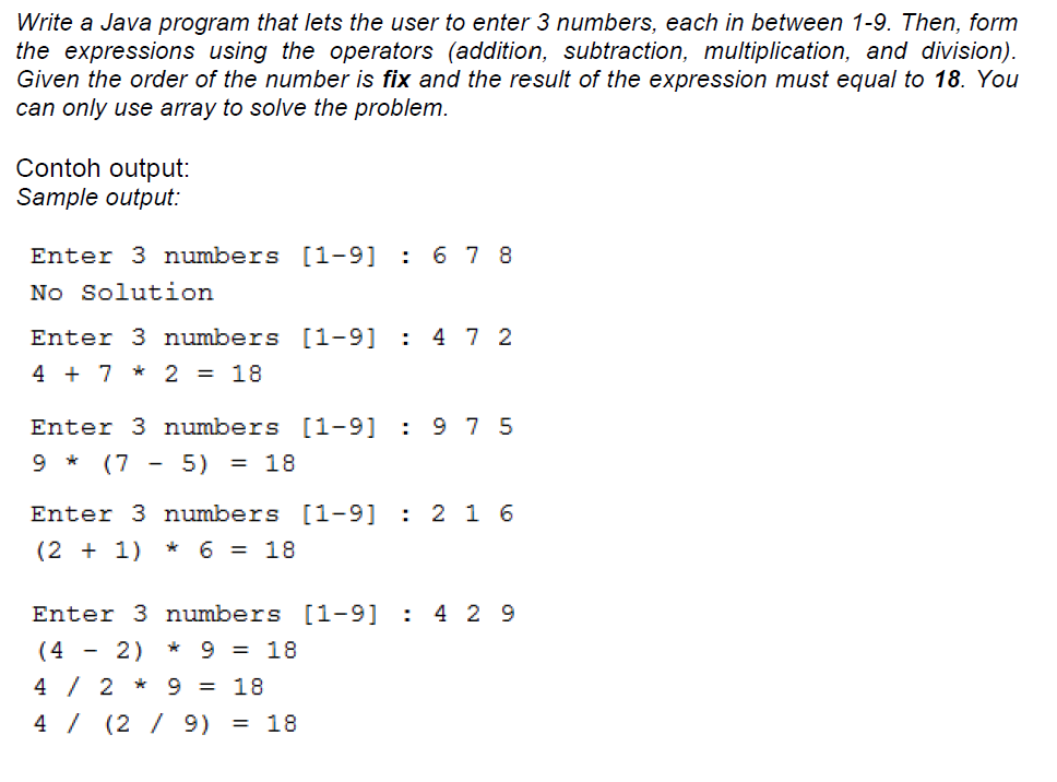  Write a Java program that lets the user to enter 3
