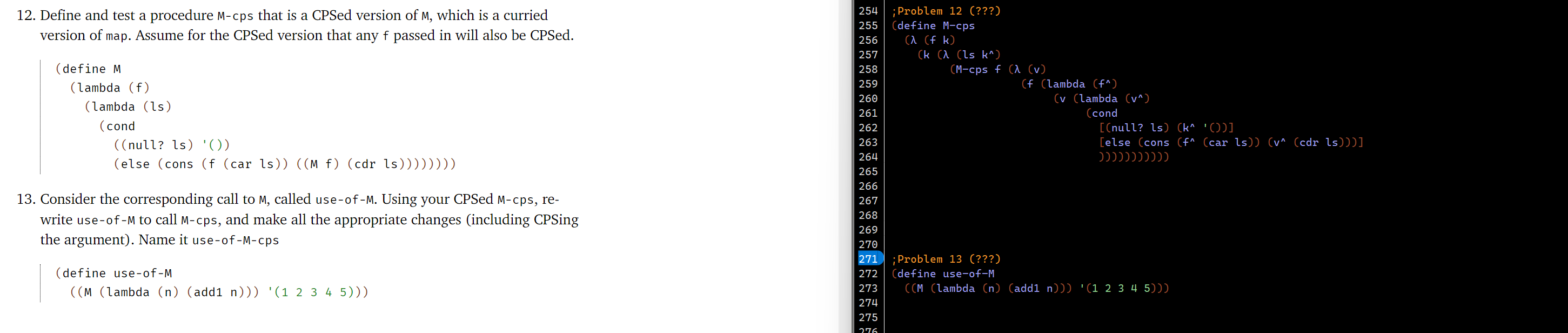  Problem 12: Define and test a procedure M-cps that is a