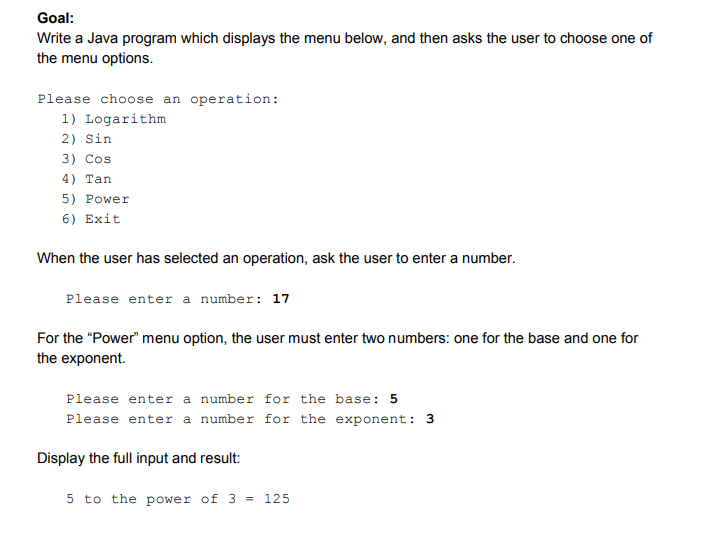  Also the program should execute until user enter 6. EXIT Write
