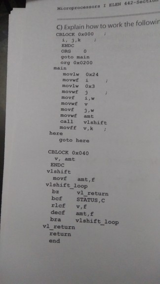  explain what this code does in words Micropeocessora I ELEN 442-SecELu