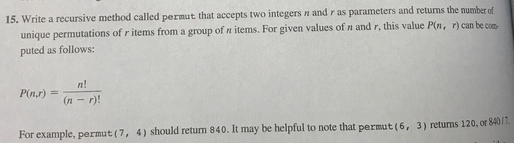 java program and ful code pleas. Write a recursive method called permut