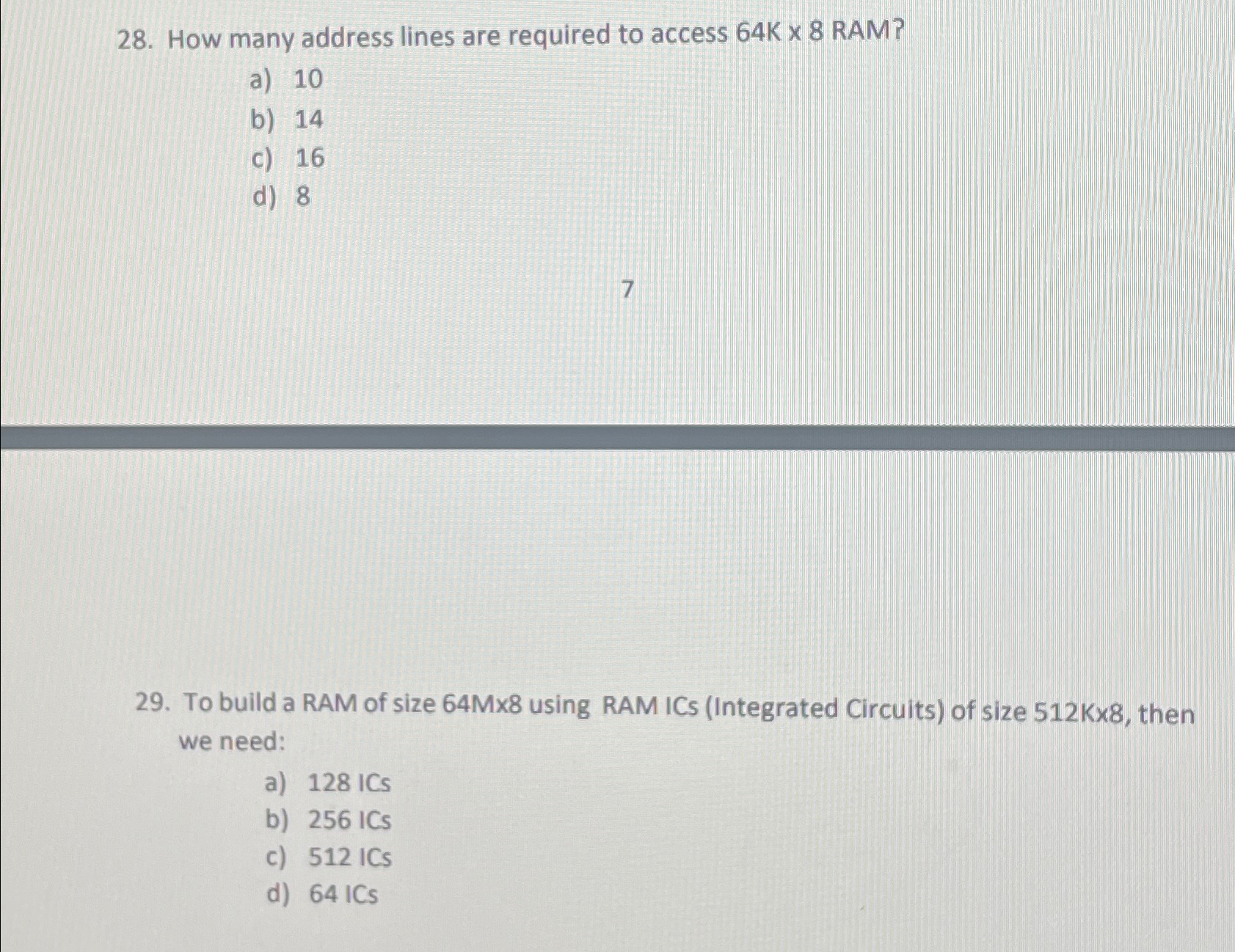  Please solve number 28 and 29 How many address lines are