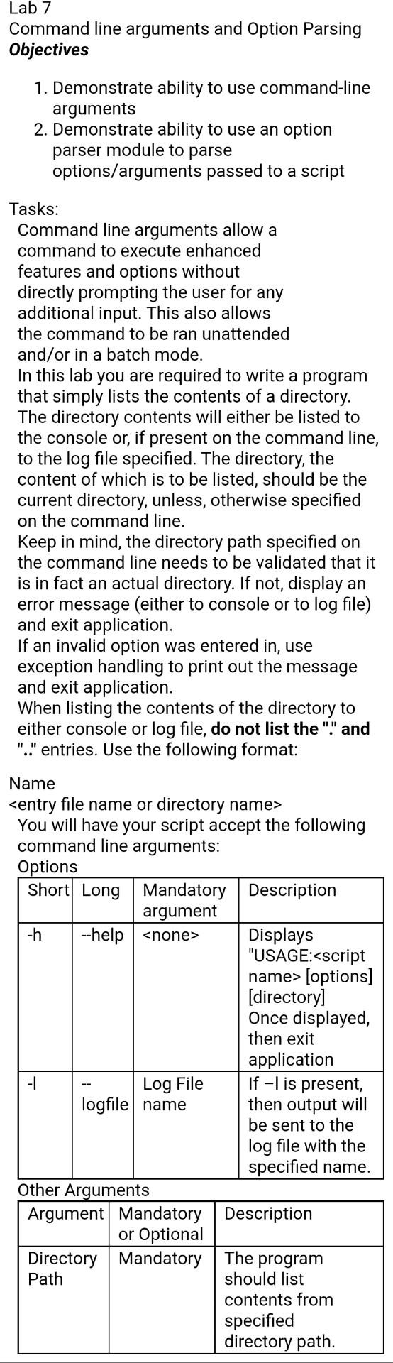 In python Lab 7 Command line arguments and Option Parsing Objectives 1.