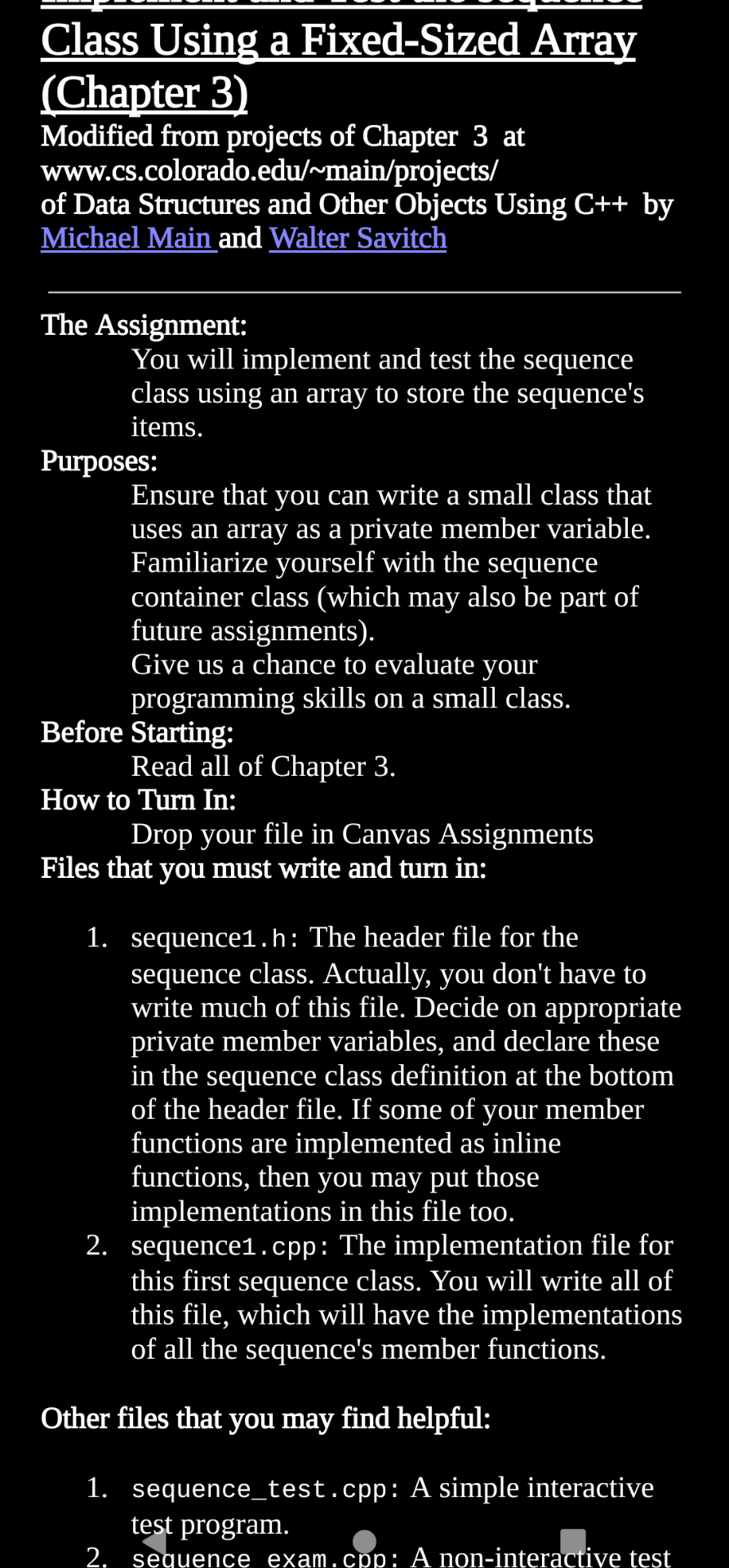  Class Using a Fixed-Sized Array (Chapter 3) Modified from projects of