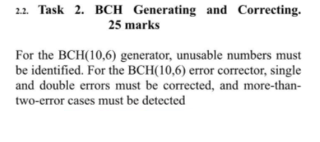 2.2. Task 2. BCH Generating and Correcting. 25 marks For the