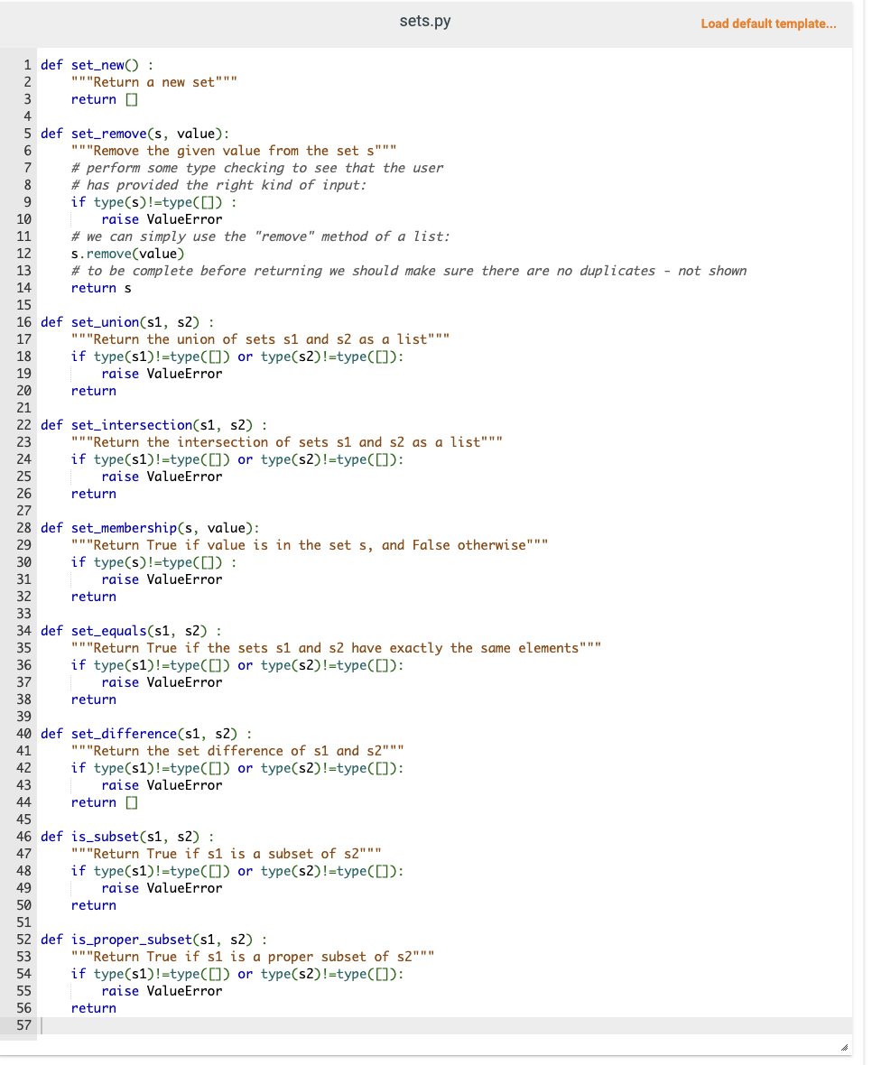  2.8 Set Operations in Python In this assignment you will program