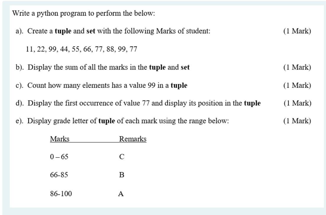  Write a python program to perform the below: a). Create a